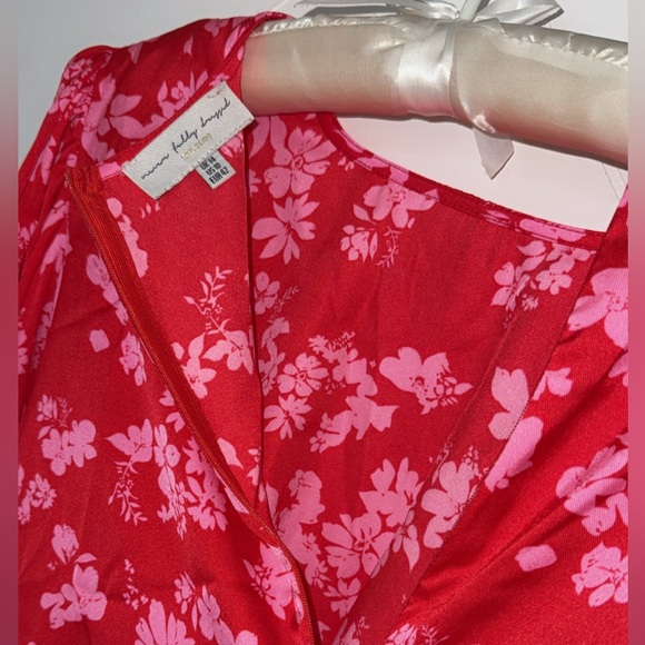 Never Fully Dressed Delores Dress 10 Red Pink Floral ruched bishop sleeves $103 - Picture 11 of 16